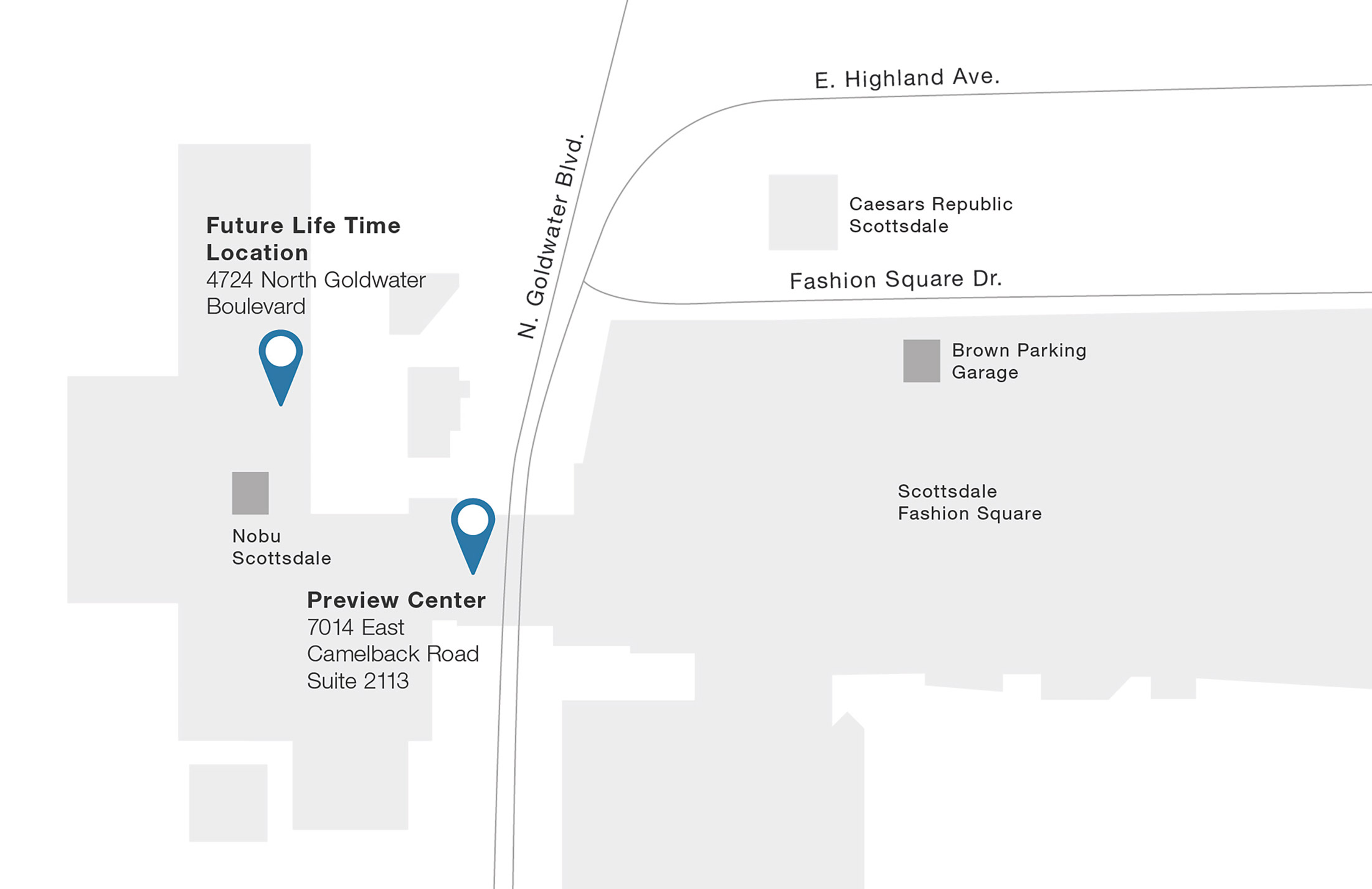 an illustrated map of Life Time Scottsdale Fashion Square