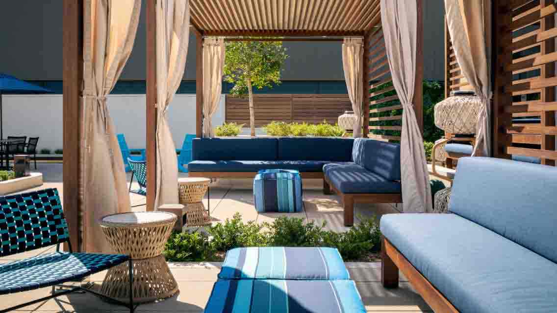 Cabana lounge area at Life Time