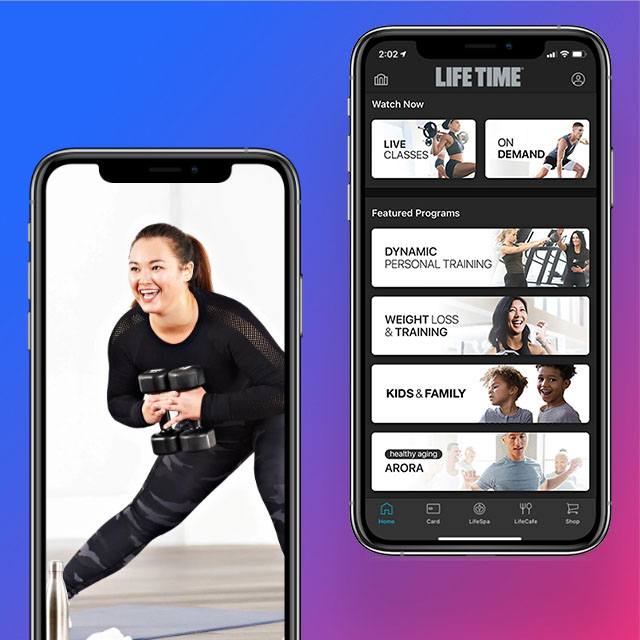 Smartphone screens displaying the Life Time Member App