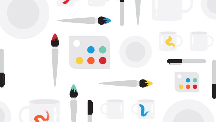 Illustration of paint brushes and paint palettes. 