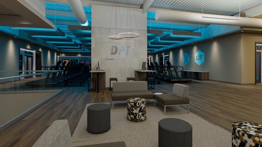 indoor lounge area at Life Time