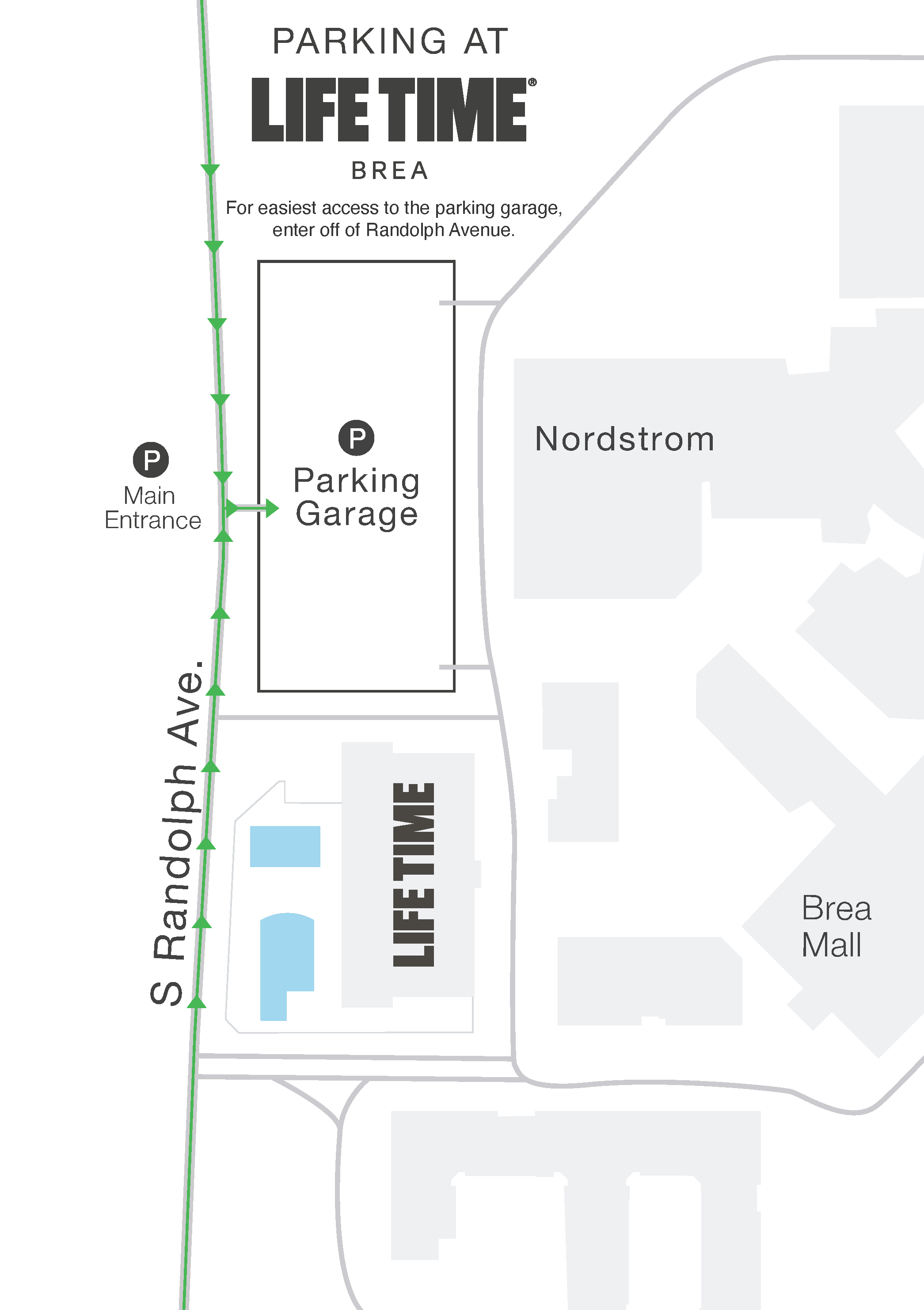 illustrative map of Life Time Brea parking