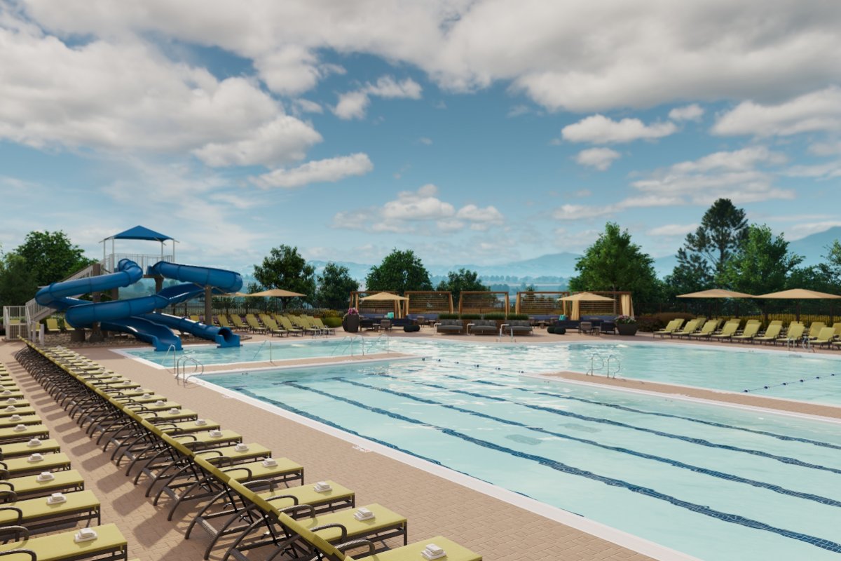 outdoor leisure pool and waterslide at Life Time