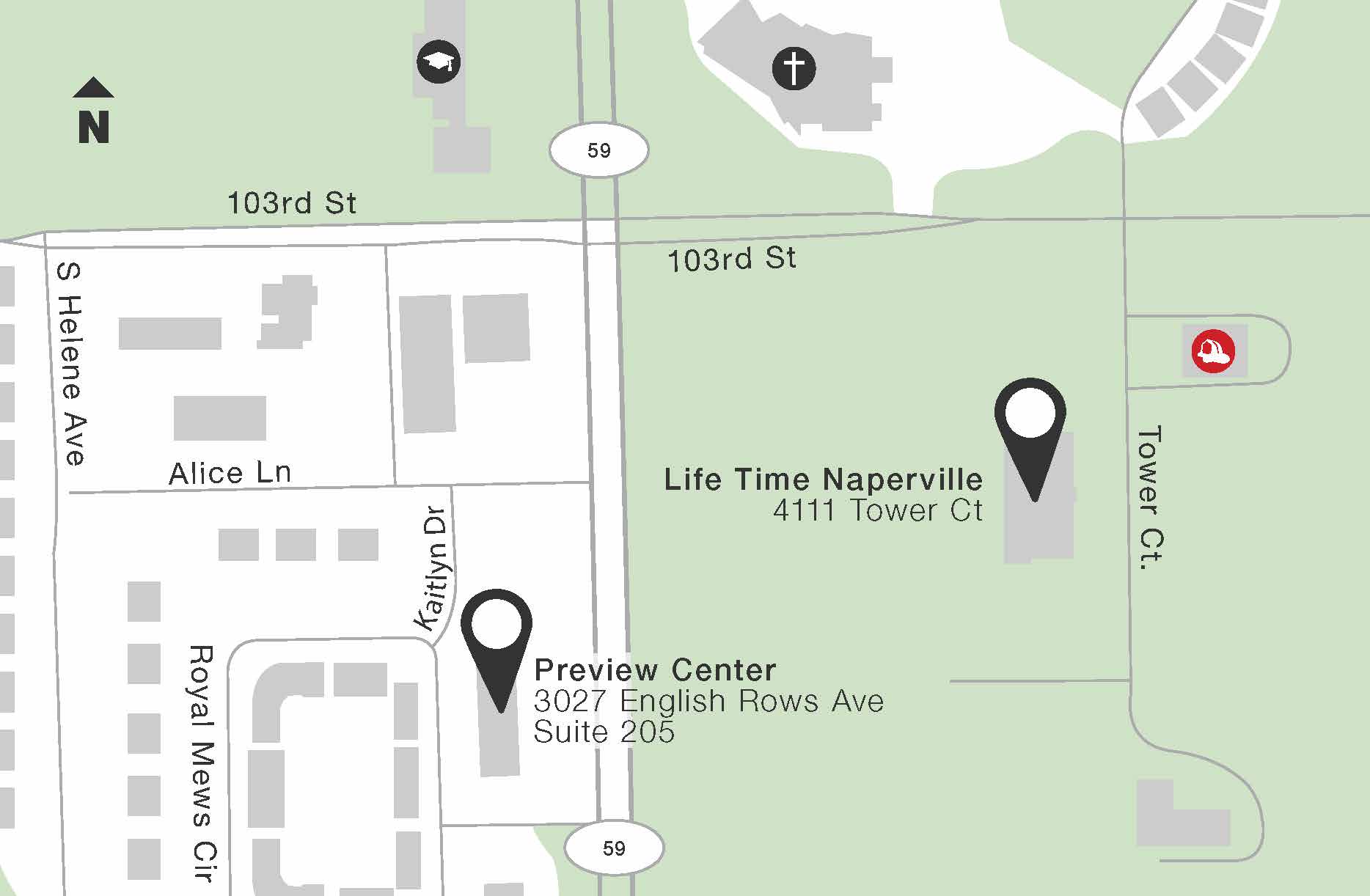 illustrated map of Life Time Naperville location