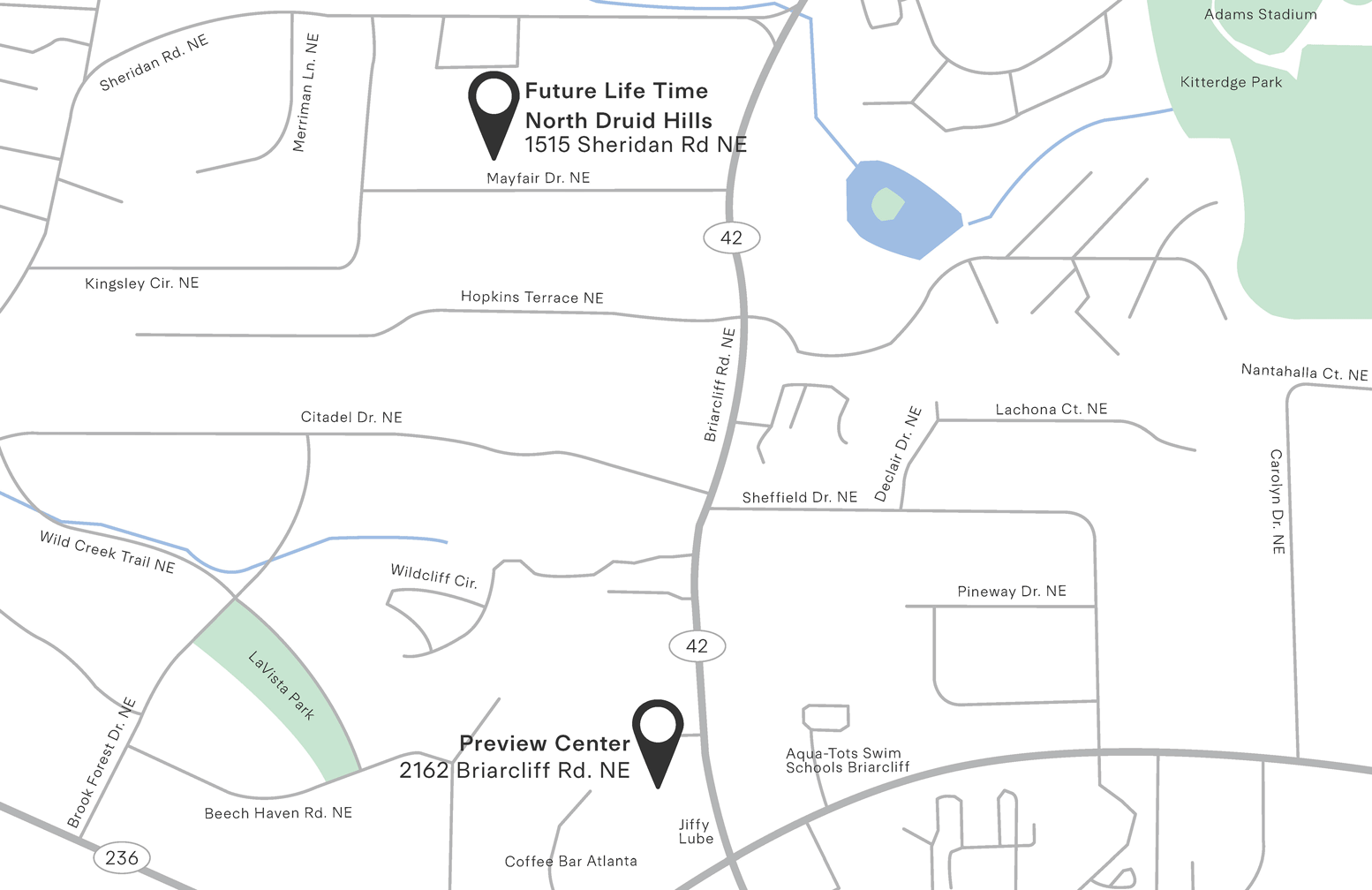 illustrated map of Life Time North Druid Hills