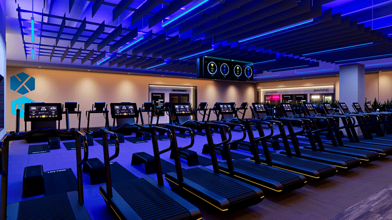 inside a cycle studio at Life Time