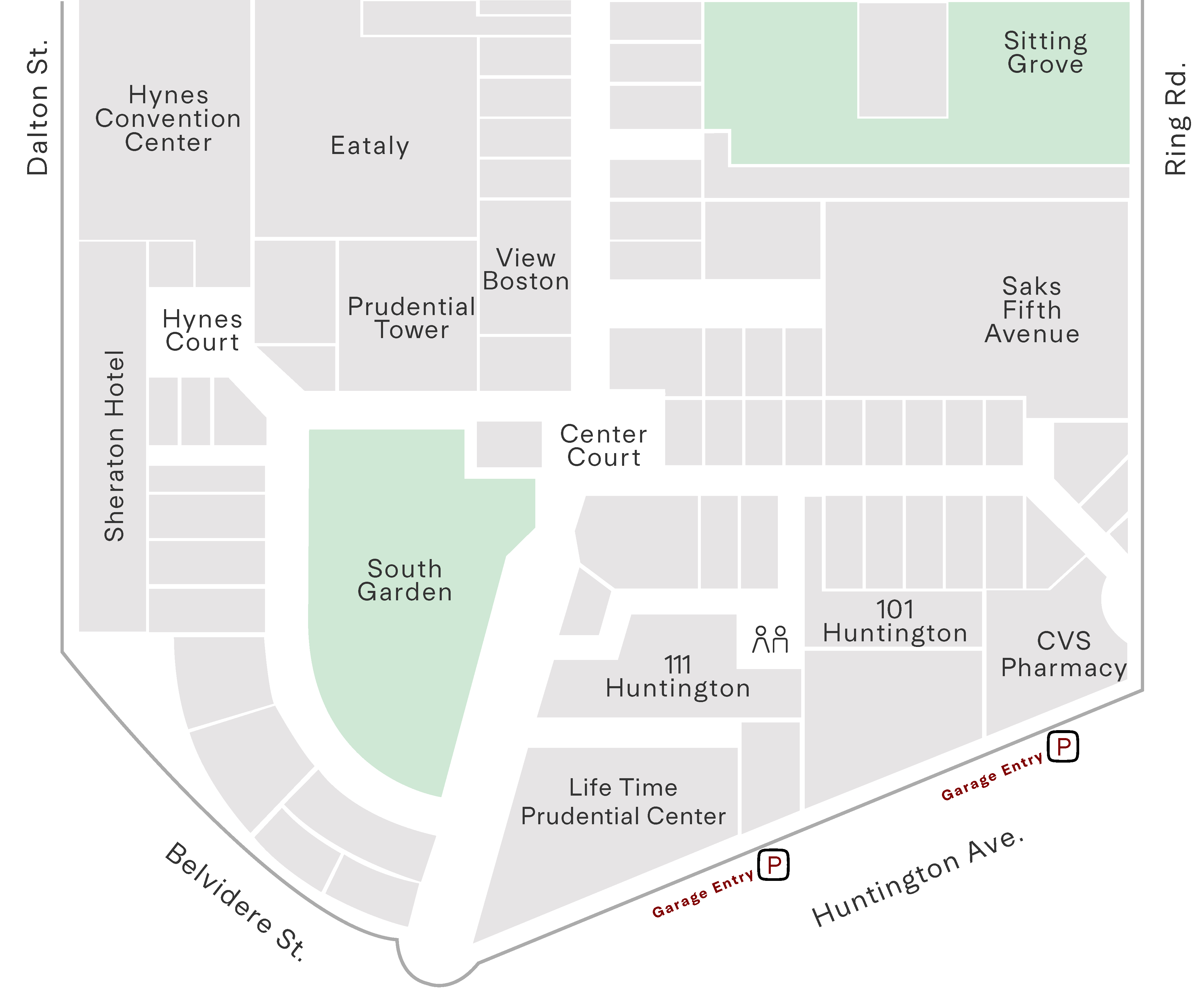 illustrative map of Life Time Prudential Center parking