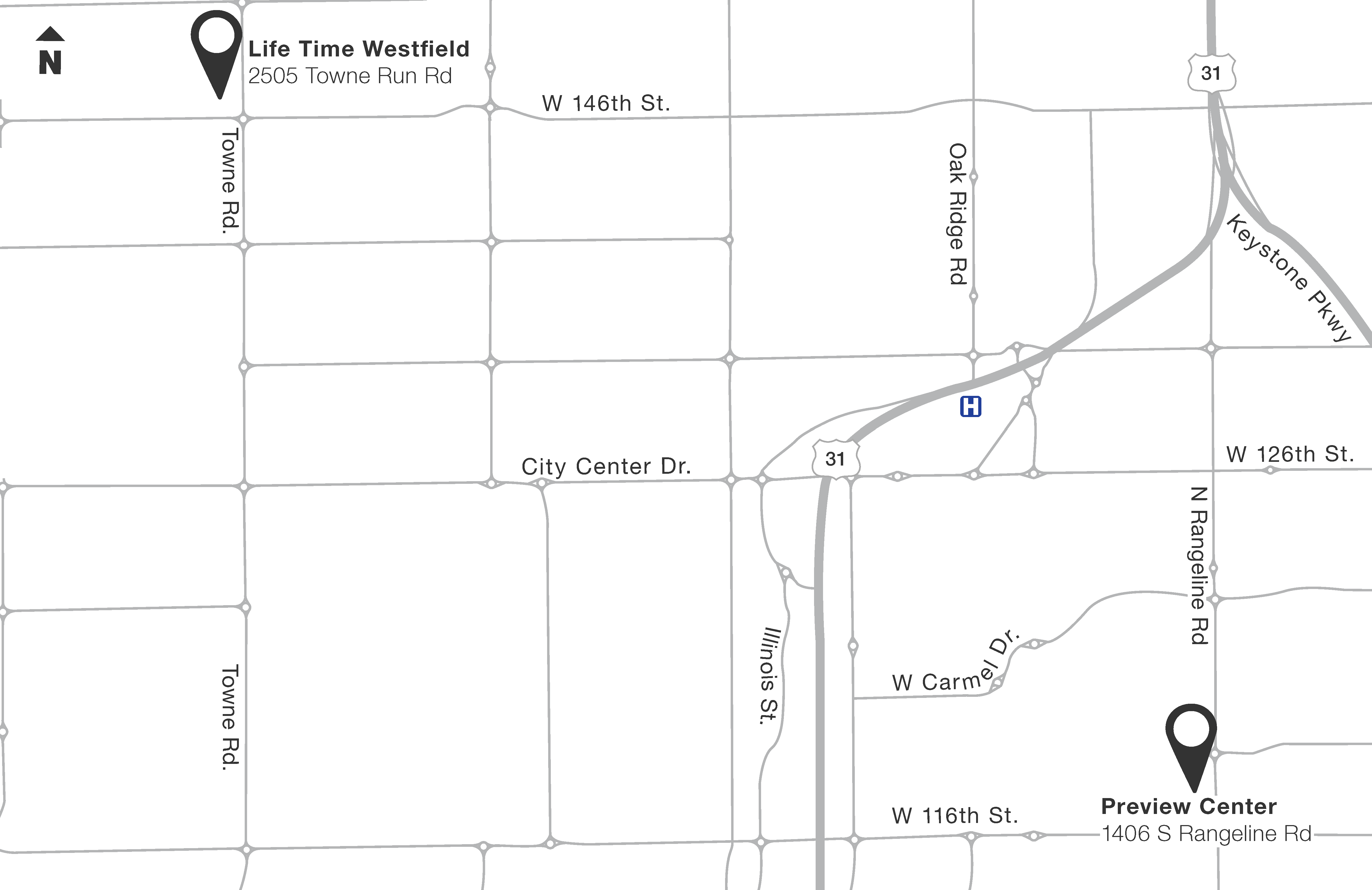 illustrative map of Life Time Westfield location